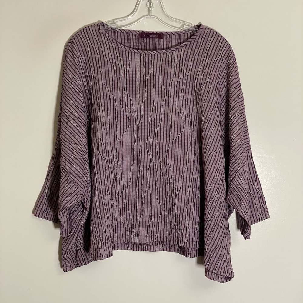 Cut Loose Top Womens OS Pink Striped Textured Oversized Boxy Lagenlook Boho